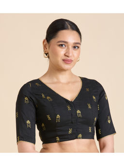 Studio Shringaar - Black Cotton Silk Woven Stitched Blouse