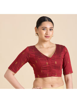 Studio Shringaar - Maroon Cotton Silk Woven Stitched Blouse