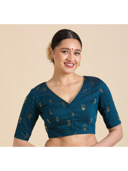 Studio Shringaar - Indigo Cotton Silk Woven Stitched Blouse