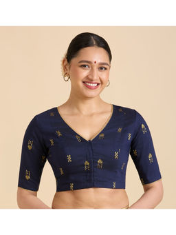 Studio Shringaar - Navy Blue Cotton Silk Woven Stitched Blouse