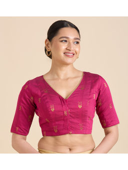 Studio Shringaar - Pink Cotton Silk Woven Stitched Blouse