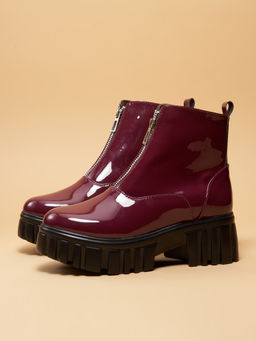ERIDANI - Sybal Ankle Length Chunky Casual Boots Maroon