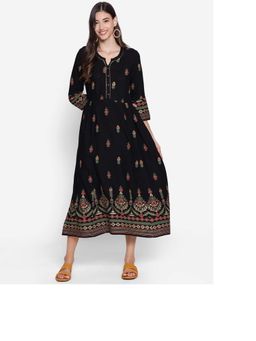 Shree - Women Rayon Black Floral Printed Dress