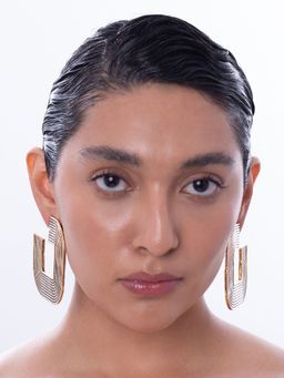 Ethnic Andaz - Women Textured Chunky Open Oval Earrings Gold