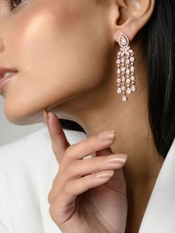 METALM - Rose Gold Clustered Cz Diamond Drop Earrings In 925 Silver