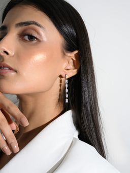 METALM - Linear Water Drops Cz Diamond Earrings In 925 Silver