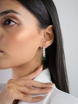 METALM - Emerald Green Cz Diamond Drop Earrings