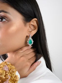 METALM - 925 Silver Aqua Tear Drop Earrings With Sparkling Cz Diamonds