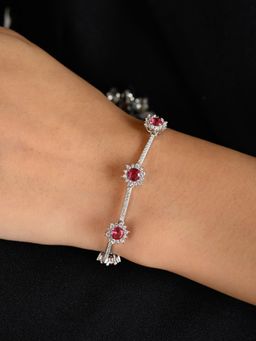 METALM - Red Flower Charm Cz Diamond Tennis Bracelet For Women