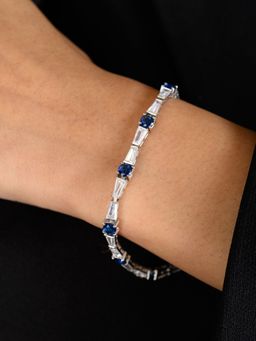 METALM - 925 Silver Tennis Bracelet With Sparkling Blue And White Cz Diamonds