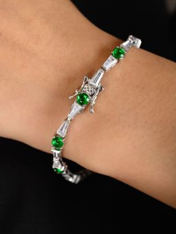 METALM - Women 925 Silver Green and White Cz Diamond Tennis Bracelet for Women Green