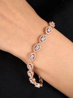 METALM - Rose Gold Tennis Bracelet For Women - Sparkling Oval Cut Cz Diamonds