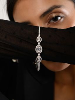 METALM - 925 Silver Tennis Bracelet - Oval Shape With Solitaire Cz Diamonds In Prong Settings