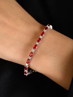 METALM - White Gold Tennis Bracelet With Oval Cut Red Ruby Cz Diamonds