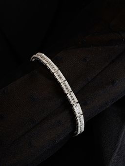 METALM - White Gold Tennis Bracelet With Baguette Cut Square Cz Diamonds In Link Pattern