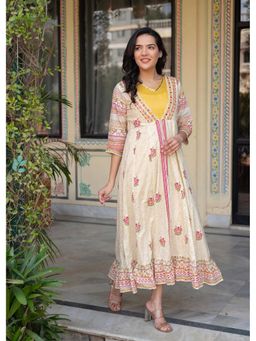 Juniper - Beige and Yellow Printed Floral Fit and Flared Dress (Set of 2)