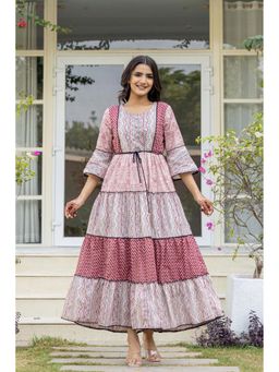 Juniper - Red Ethnic Motif Printed Cotton Maxi Dress