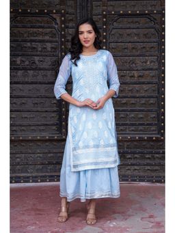 Juniper - Sky Blue Chanderi Mirror Embroidered Kurta