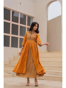 Juniper - Mustard Floral Embroidered Cotton Kurta