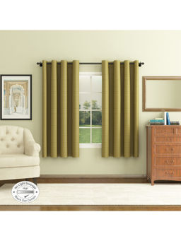HomeTown - Emilia Solid Double Layered Set of 2 Black Out Window Curtain in Citron Color