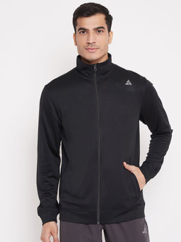 Athlisis - Men Black Collar Sporty Zipper Jacket