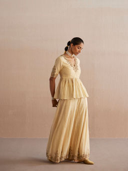 WeaverStory - Izhaar Off White Cotton Tissue Kurti with Sharara (Set of 2)