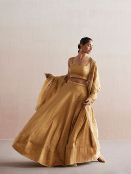 WeaverStory - Mastani Gold Tissue Choli with Lehenga and Tissue Dupatta (Set of 3)