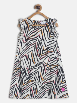 Tales & Stories - Girls Cream Rayon Printed Dress