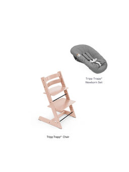 STOKKE - Tripp Trapp Chair + Anthracite Newborn Set Bundle Serene Pink (Set of 3) (0 Months And Above)