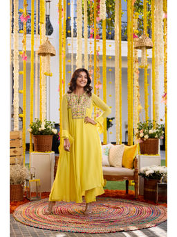 SANYA GULATI - Sunshine Yellow Asymmetric Long Kurta with Pants (Set of 2)