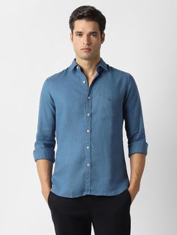 Van Heusen - Men Blue Solid Full Sleeves Casual Shirt