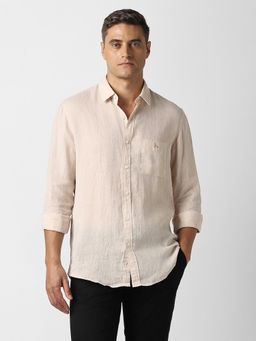 Van Heusen - Men Beige Textured Full Sleeves Casual Shirt