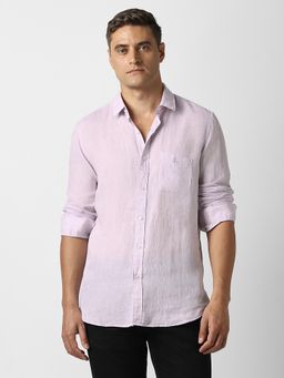 Van Heusen - Men Pink Solid Full Sleeves Casual Shirt