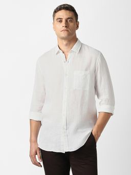 Van Heusen - Men White Solid Full Sleeves Casual Shirt