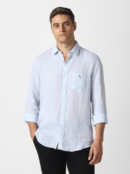 Van Heusen - Men Light Blue Textured Full Sleeves Casual Shirt