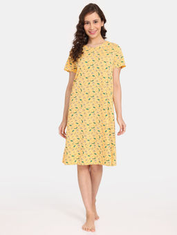 Zivame - Rosaline Mystic Town Knit Cotton Knee Length Nightdress - Samoan Sun