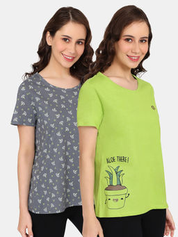 Zivame - Rosaline Mystic Town Knit Cotton Tops - Castlerock Titanite (Pack of 2)