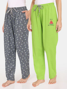 Zivame - Rosaline Mystic Town Knit Cotton Pyjamas - Grey Green (Pack of 2)