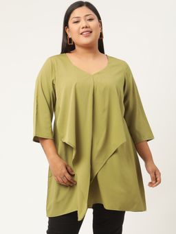 theRebelinme - Plus Size Women Olive Green Solid Color Ruffles Regular Top