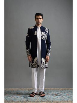 Gargee Designers - Men Navy Blue Bandhgala with Pant