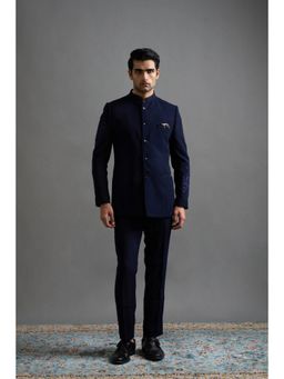 Gargee Designers - Men Navy Blue Bandhgala with Pant