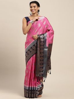 Mimosa - Women's Kanjivaram Art Silk Pink Saree with Unstitched Blouse