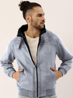 Campus Sutra - Men's Grey Zip-Front Jacket with Fleece Detail