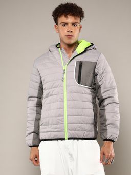 Campus Sutra - Men's Light Grey Puffer Jacket with Contrast Zipper