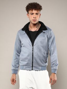 Campus Sutra - Men's Grey Zip-Front Jacket with Fleece Detail