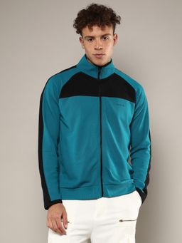 Campus Sutra - Men's Teal Blue Zip-Front Jacket with Contrast Detail