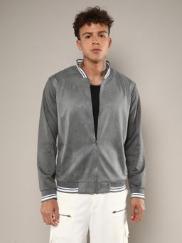 Campus Sutra - Men's Moon Grey Zip-Front Baseball Jacket