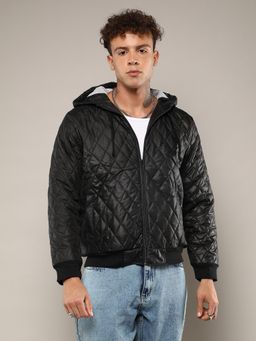 Campus Sutra - Men's Black Quilted Puffer Jacket with Zip-Closure
