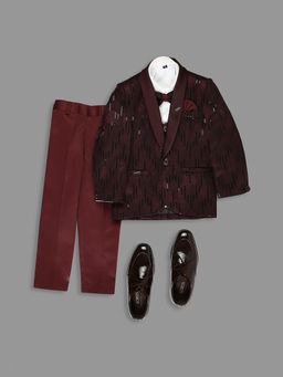 Kids Island - Maroon Suit with Shirt and Bow Tie (Set of 5)