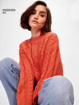 The Souled Store - Solids: Fiery Orange Womens Knitted Sweater